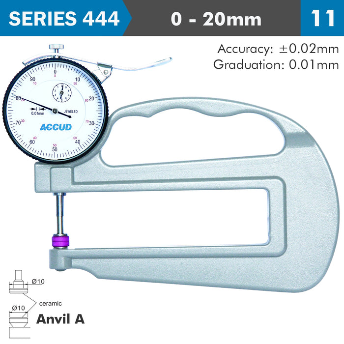 THICKNESS GAUGE 20MM 0.03MM ACC. LARGE DEPTH CERAMIC ANVIL 0.01MM GRAD