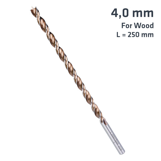 TIMBER TWIST 4MM X 250 LONG WOOD DRILL BIT SLEEVED