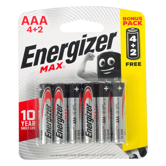 MAX AAA BATTERY-6PACK 4+2 FREE ENERGIZER