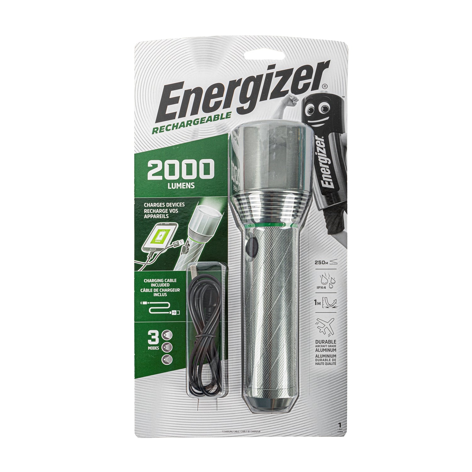 RECHARGEABLE METAL FLASHLIGHT 2000LUMENS ENERGIZER TORCH