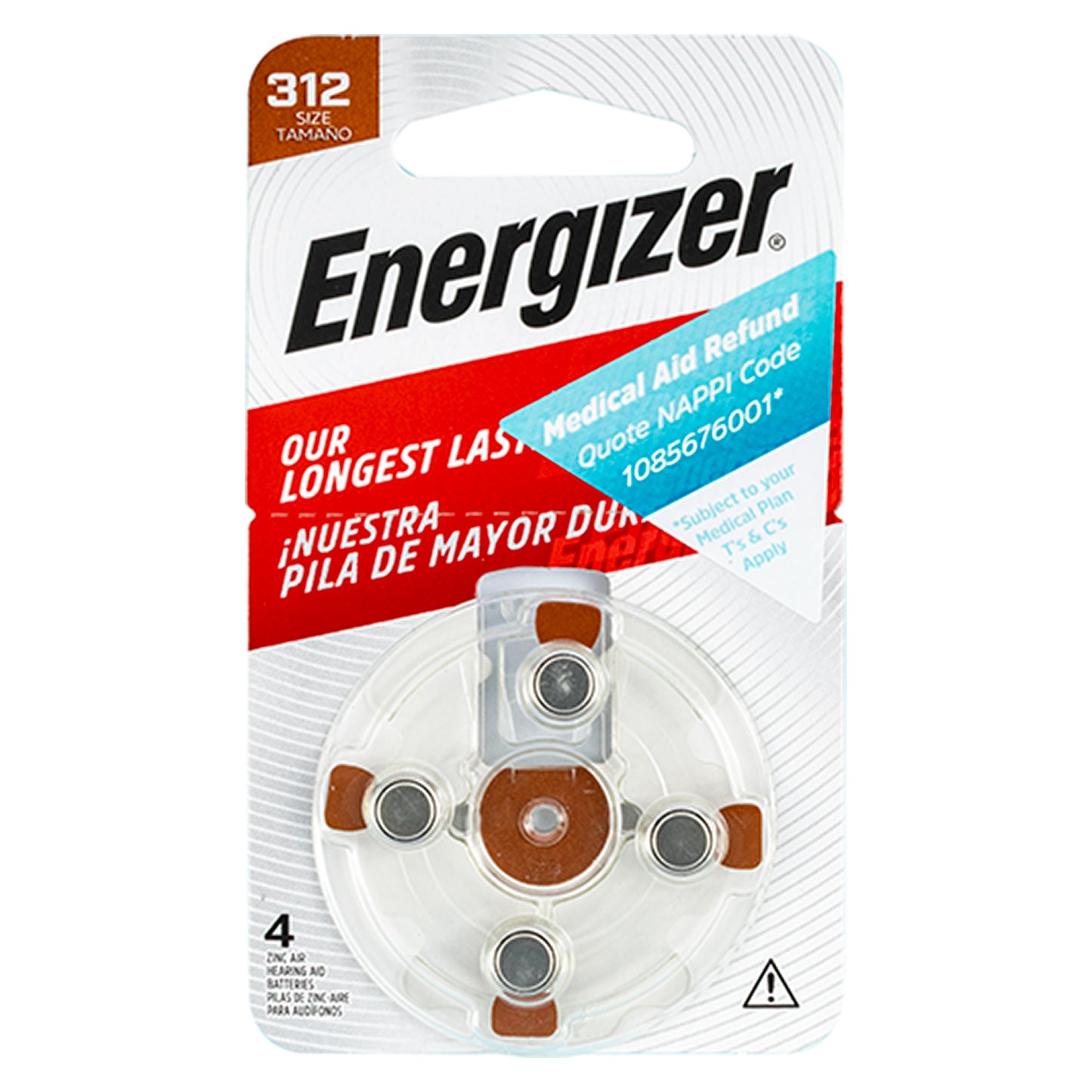 HEARING AID BATTERY 312 BROWN-4PACK ZINC AIR ENERGIZER