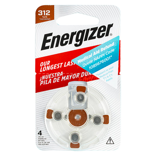 HEARING AID BATTERY 312 BROWN-4PACK ZINC AIR ENERGIZER