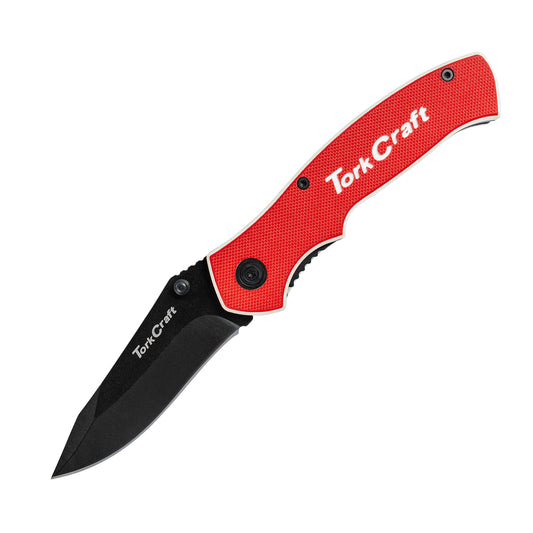 KNIFE FOLDABLE UTILITY RED WITH G10 MATERIAL HANDLE AND BELT CLIP