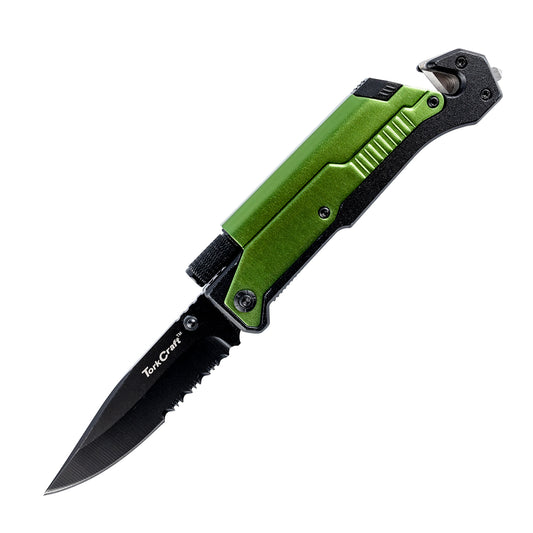 KNIFE SURVIVAL GREEN WITH LED LIGHT & FIRE STARTER IN DOUBLE BLISTER