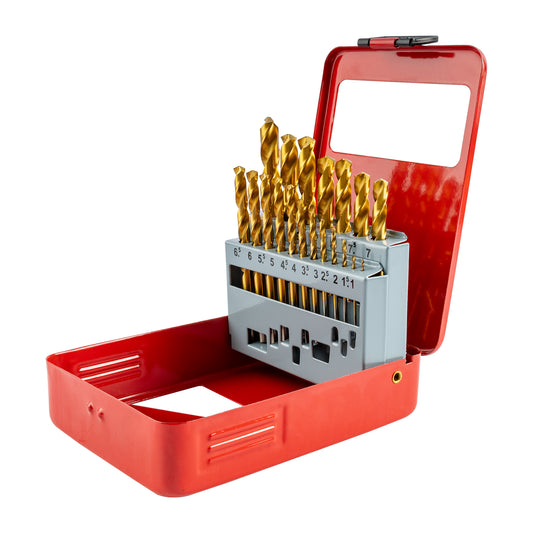 DRILL BIT SET 19PCE TIN. COATED METAL CASE