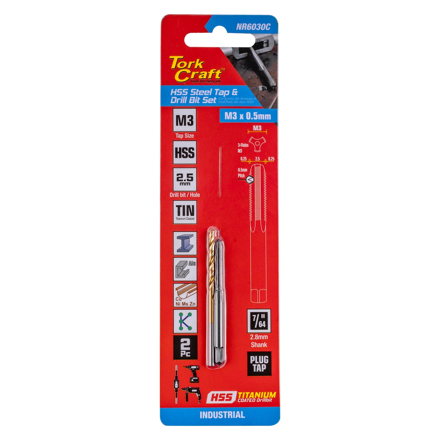 TAP HSS 3X0.5 & DRILL 2.5MM 2PC SET