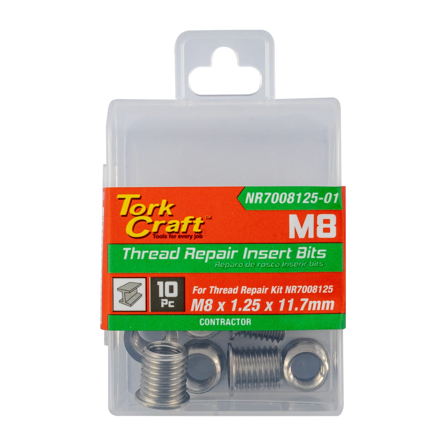 REPL. INSERT 10PC M8 X 1.25 X 11.7MM S/STEEL FOR NR7008125