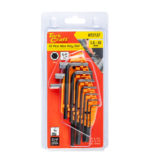 10PC HEX ALLEN KEY SET 1.5-10MM CARDED CR-V