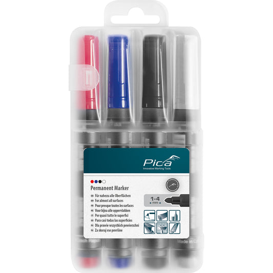 PERMANENT MARKER 4PC SET 1-4MM ASS. COLORS WITH INSTANT-WHITE