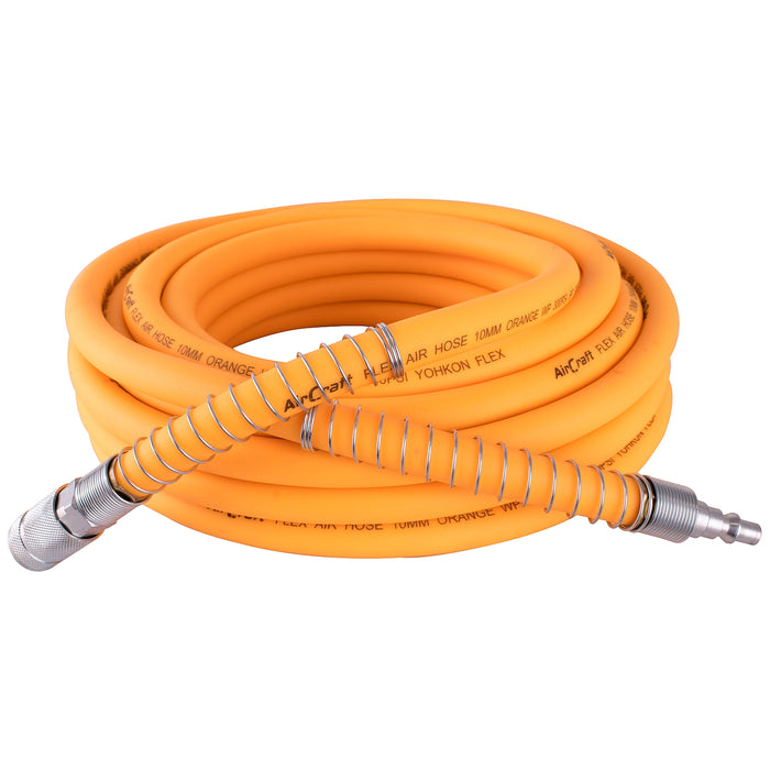 FLEX AIR HOSE KIT 10MM X 10M ORANGE  W/QUICK COUPLER & CONNECTOR YOHKO