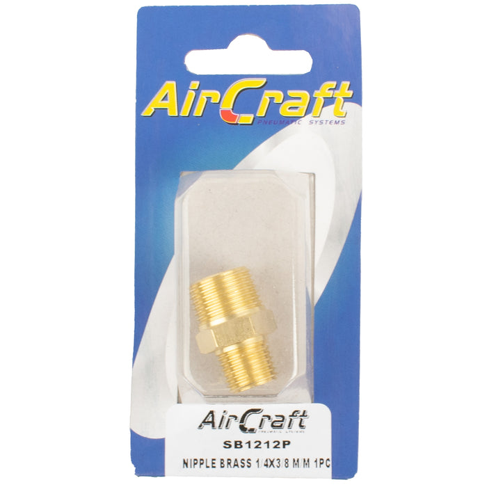 NIPPLE BRASS 1/4X3/8 M/M 1PC PACK