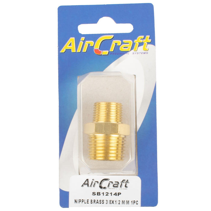 NIPPLE BRASS 3/8X1/2 M/M 1PC PACK