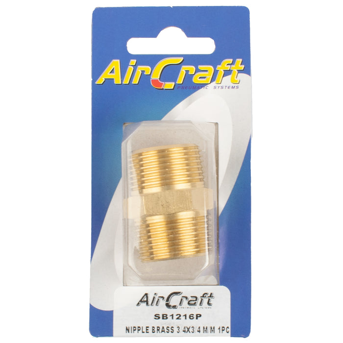 NIPPLE BRASS 3/4X3/4 M/M 1PC PACK