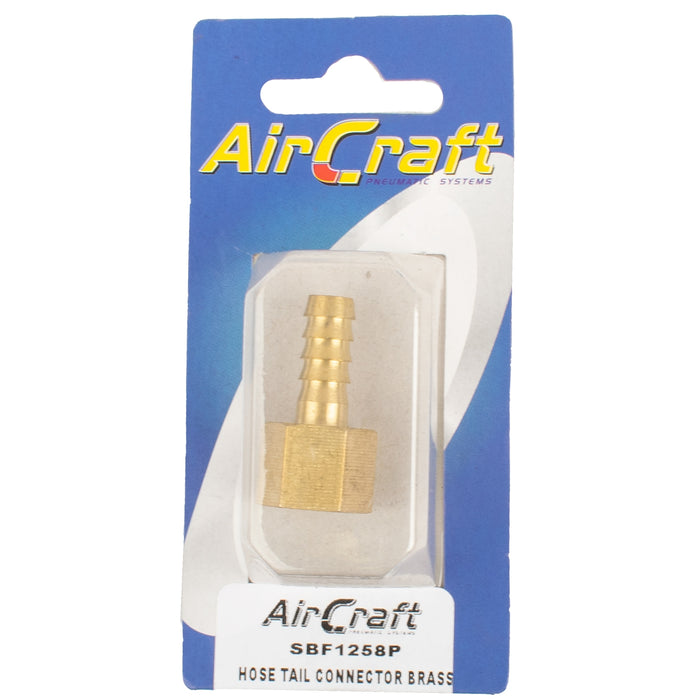 HOSE TAIL CONNECTOR BRASS 1/4F X 8MM 1PC PACK