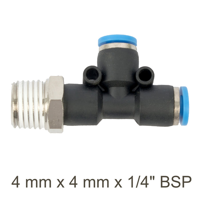 PU HOSE FITTING TEE 4MM X 4MM X 1/4'M
