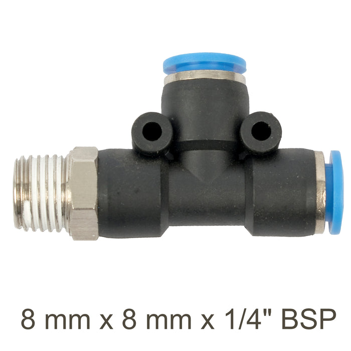 PU HOSE FITTING TEE 8MM X 8MM X 1/4'M