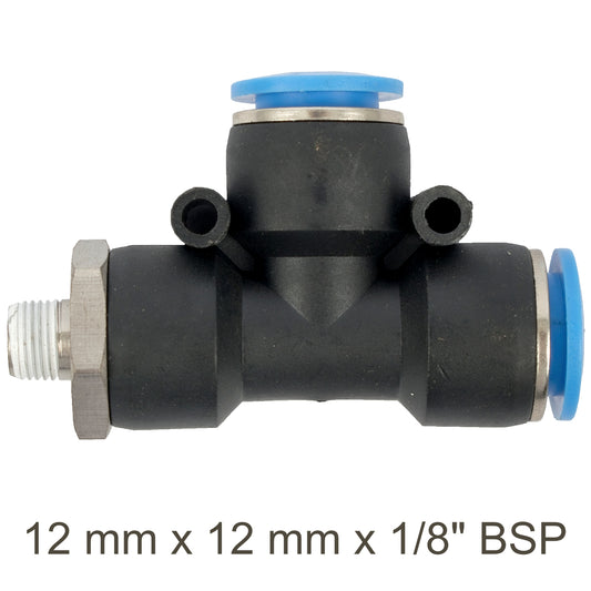 PU HOSE FITTING TEE 12MM X 12MM X 1/8'M