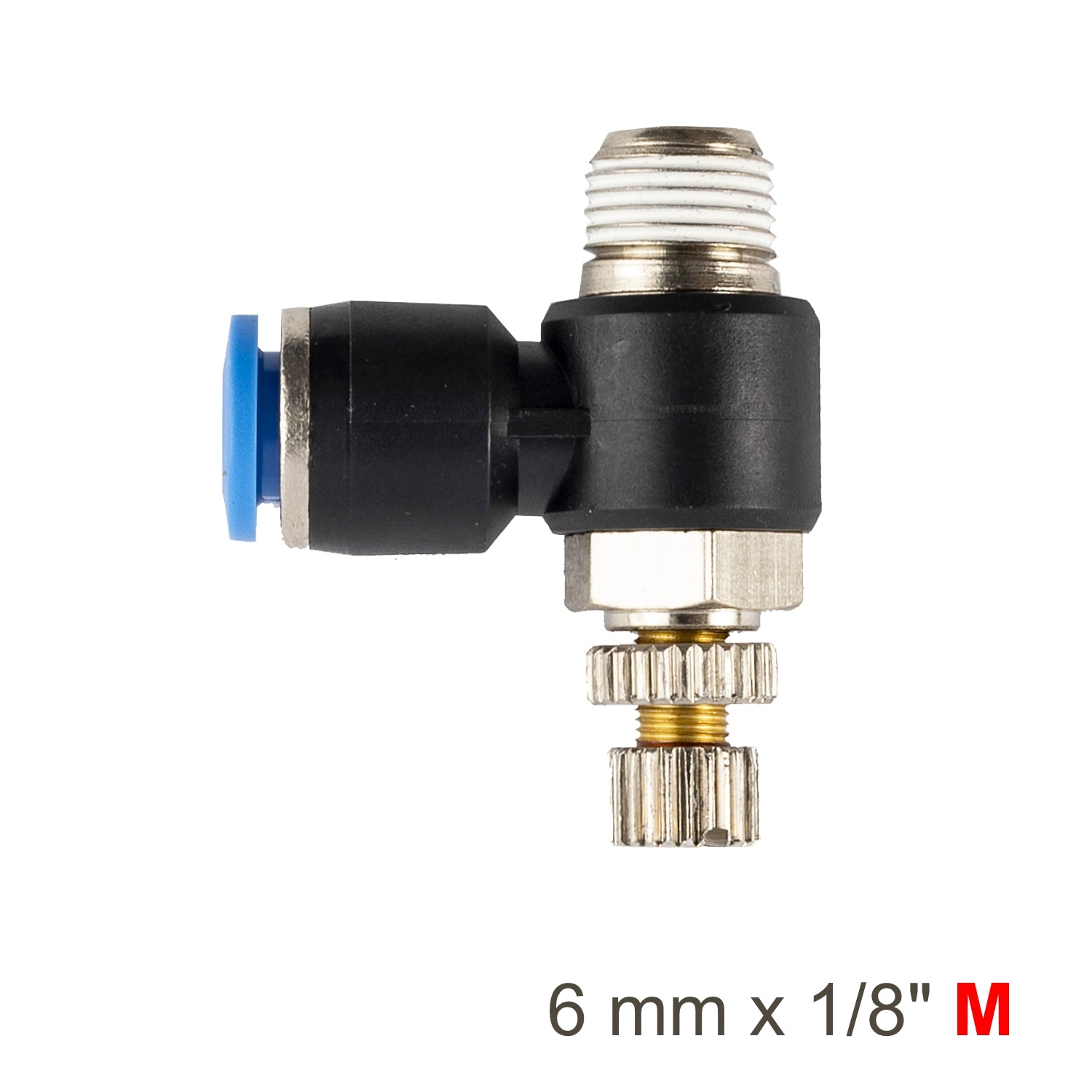 FLOW CONTROL SWIV. ELBOW PU 6MM X 1/8' M