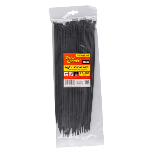 NYLON CABLE TIES 4.8MM X 300MM BLACK 100PC