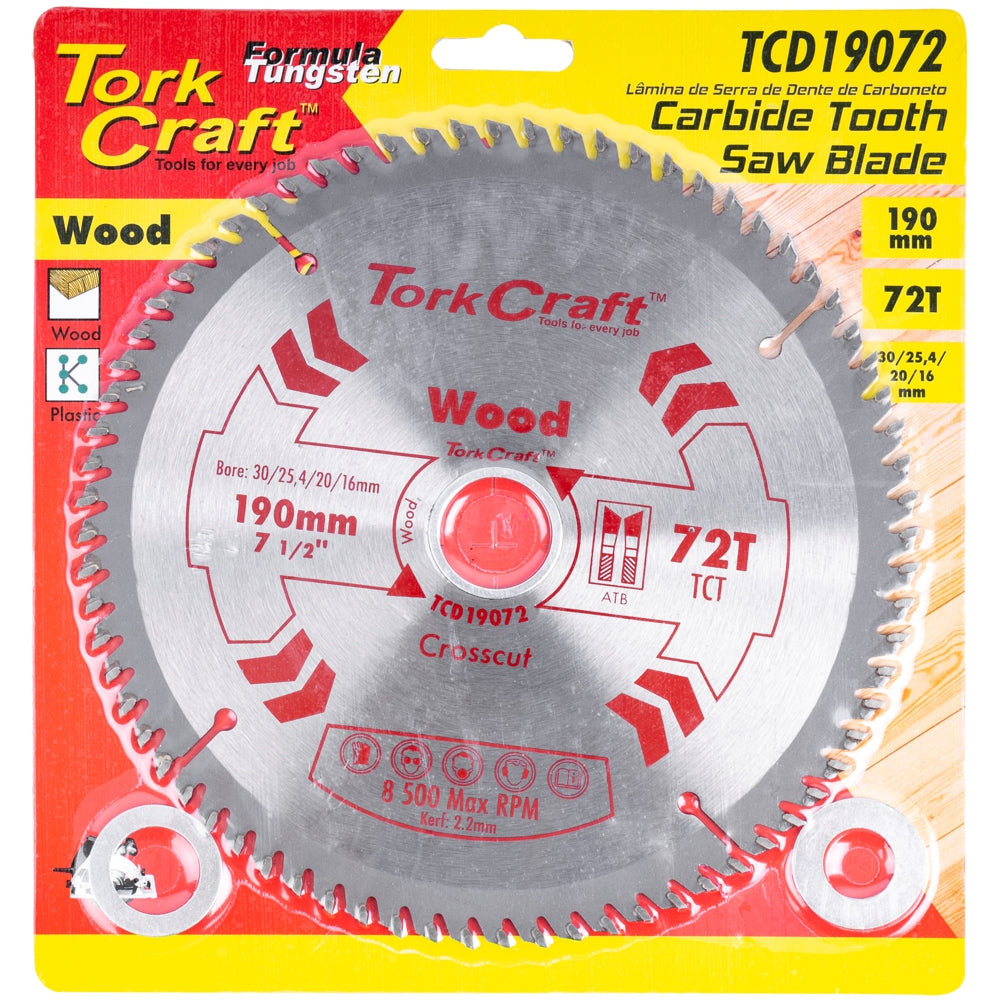 BLADE TCT 190 X 72T 30/25.4/20/16MM GENERAL PURPOSE CROSS CUT SMOOTH