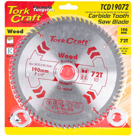 BLADE TCT 190 X 72T 30/25.4/20/16MM GENERAL PURPOSE CROSS CUT SMOOTH