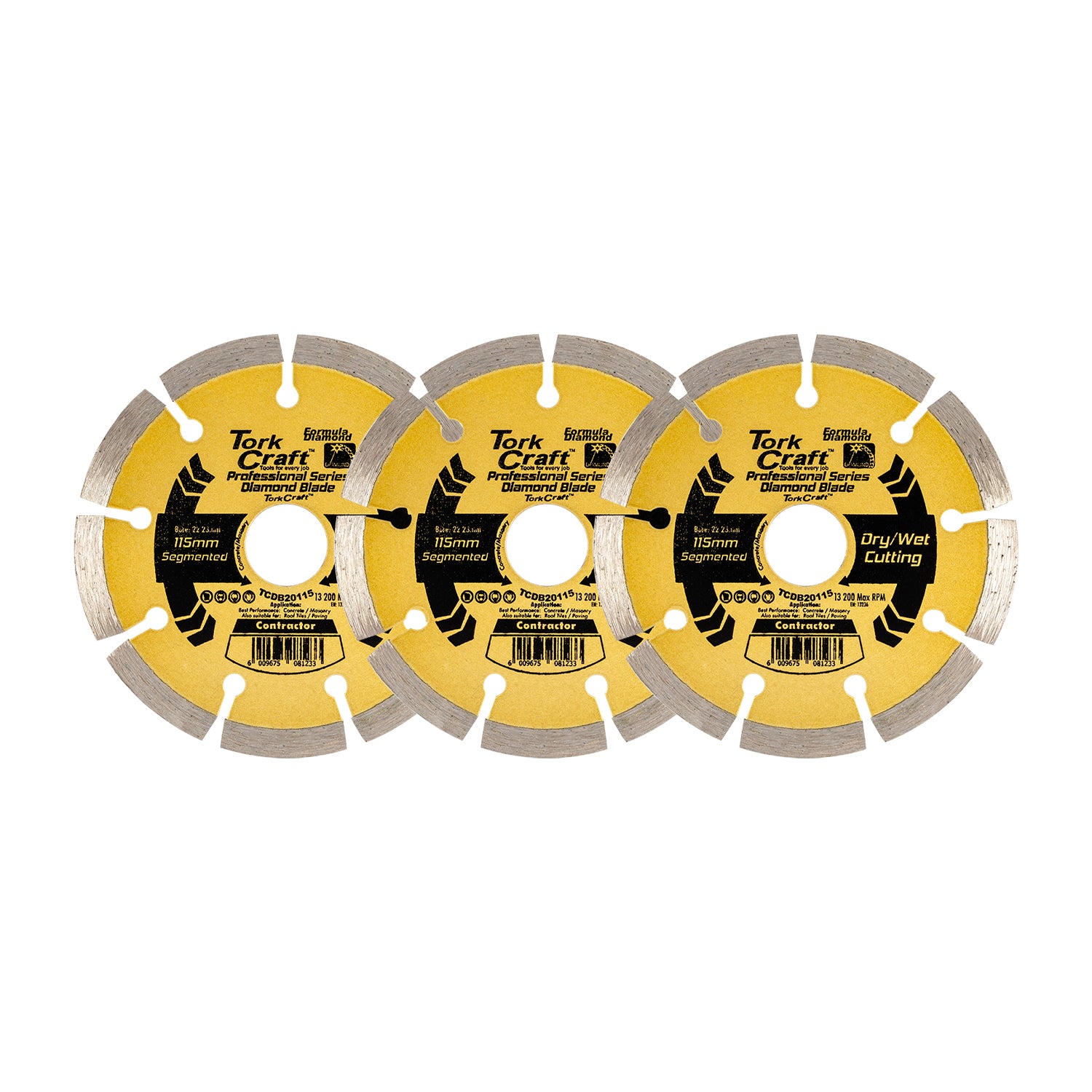 DIAMOND BLADE SEGMENTED 115MM PROFESSIONAL BULK 3 PACK SHRINK