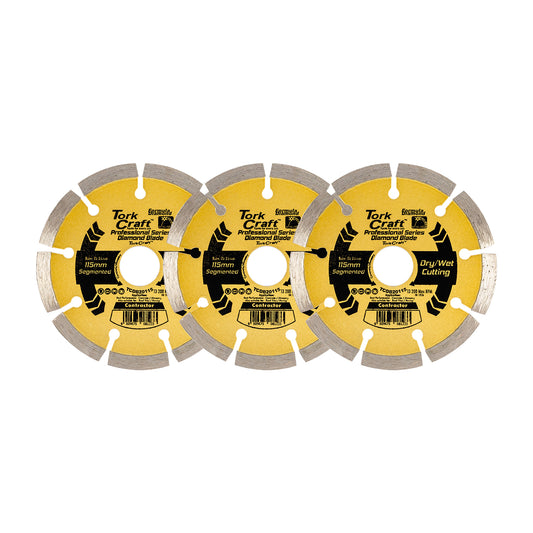 DIAMOND BLADE SEGMENTED 115MM PROFESSIONAL BULK 3 PACK SHRINK