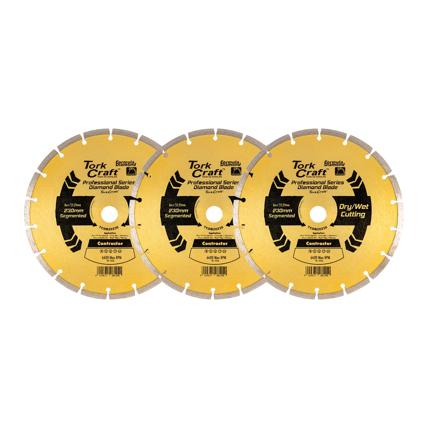 DIAMOND BLADE 230MM SEGMENTED PROFESIONAL BULK 3 PACK SHRINK