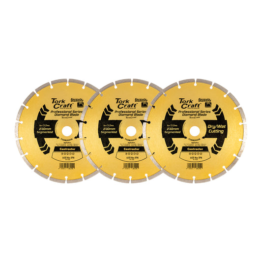 DIAMOND BLADE 230MM SEGMENTED PROFESIONAL BULK 3 PACK SHRINK
