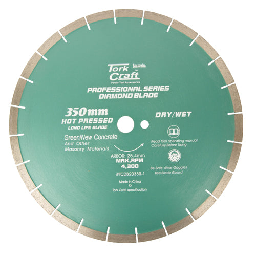 DIA. BLADE 350x25.4MM GREEN/NEW CONCRETE HOT PRESSED
