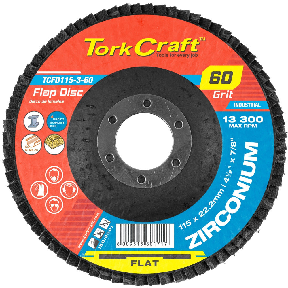 FLAP DISC ZIRCONIUM 115MM 60 GRIT FLAT