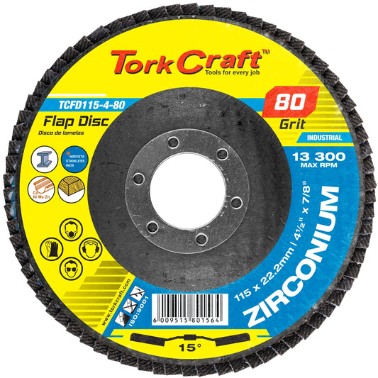 FLAP DISC ZIRCONIUM 115MM 80GRIT ANGLED