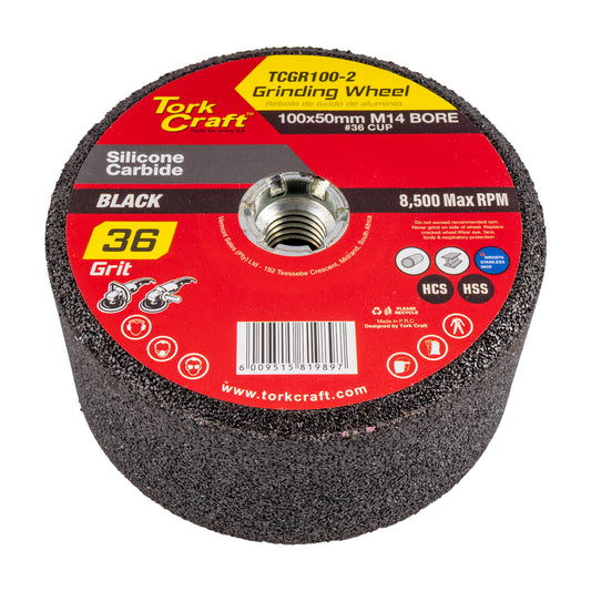 GRINDING WHEEL 100X50MM M14 BORE - #36CUP - ANGLE GRINDER
