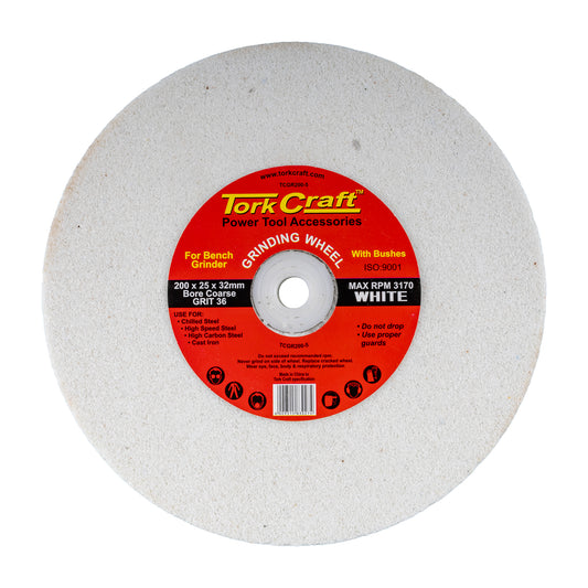 GRINDING WHEEL 200X25X32MM WHITE COARSE 36GR W/BUSHES FOR BENCH GRIN