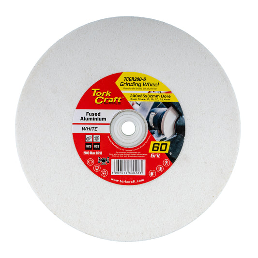 GRINDING WHEEL 200X25X32MM BORE FINE 60GR W/BUSHES FOR B/G WHITE