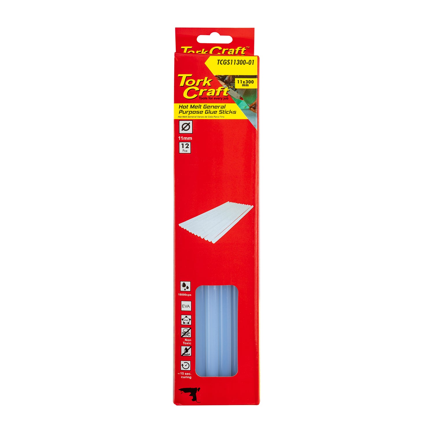 GLUE STICK 11 X 300MM 12PC HOT MELT GEN. PURPOSE EVA 18000CPS