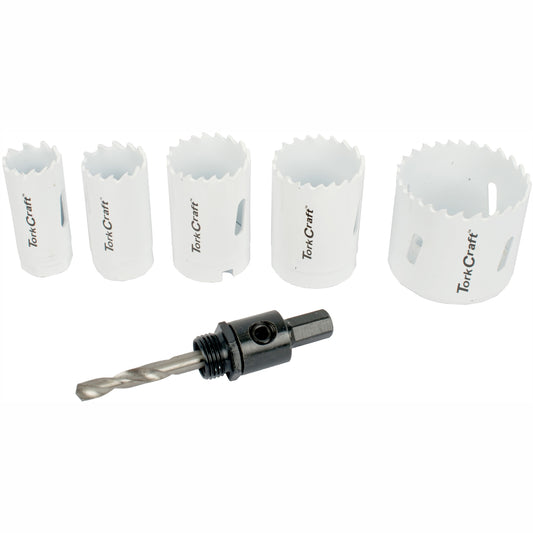 HOLE SAW SET 6PCE BI-METAL (22/25/32/35/51MM & 3/8 HEX MANDREL)