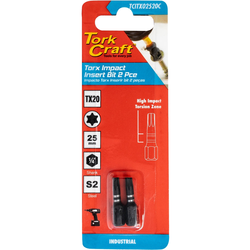 TORX TX 20 IMPACT INSERT BIT 25MM 2PC CARDED