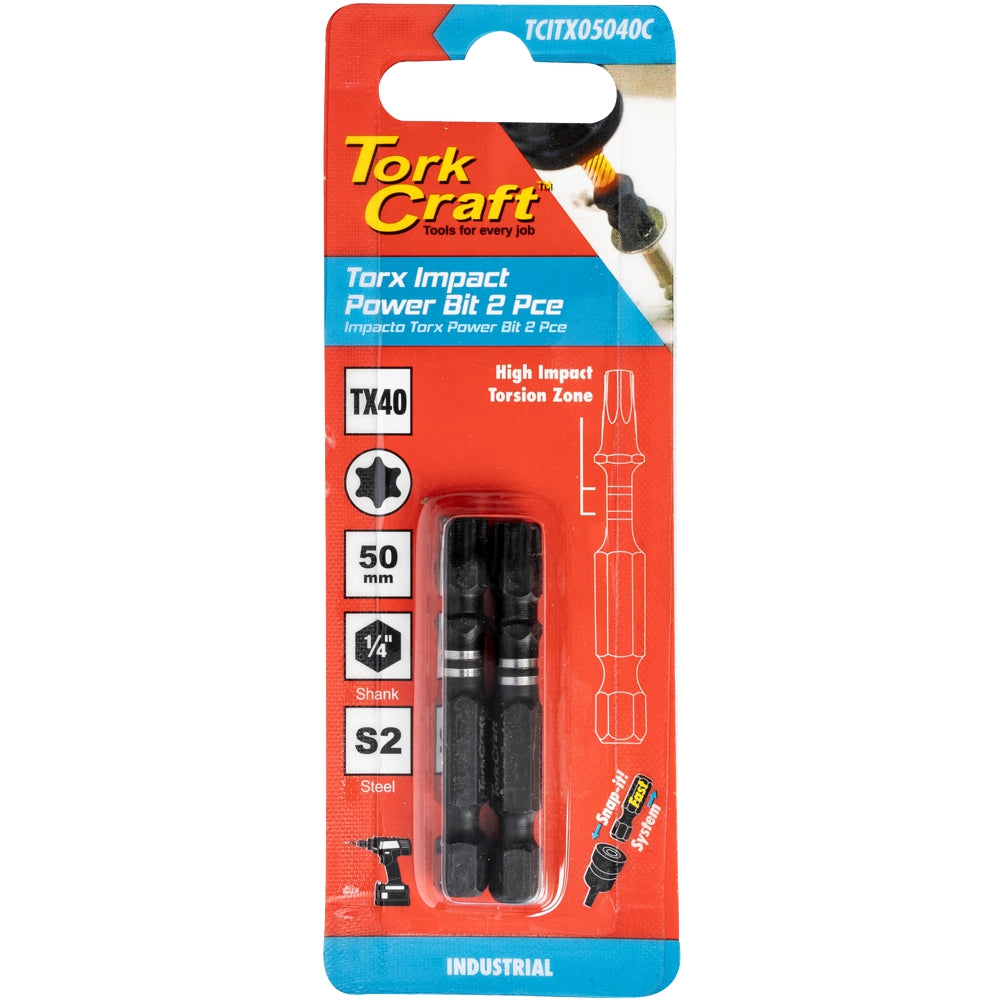TORX TX 40 IMPACT POWER BIT 50MM 2PC CARDED