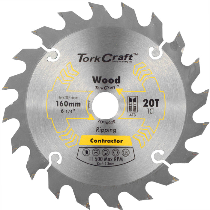 BLADE CONTRACTOR 160 X 20T 20/16 CIRCULAR SAW TCT