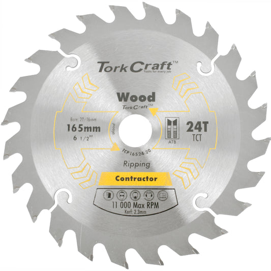 BLADE CONTRACTOR 165 X 24T 20/16 CIRCULAR SAW TCT