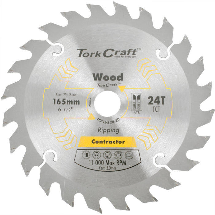 BLADE CONTRACTOR 165 X 24T 20/16 CIRCULAR SAW TCT