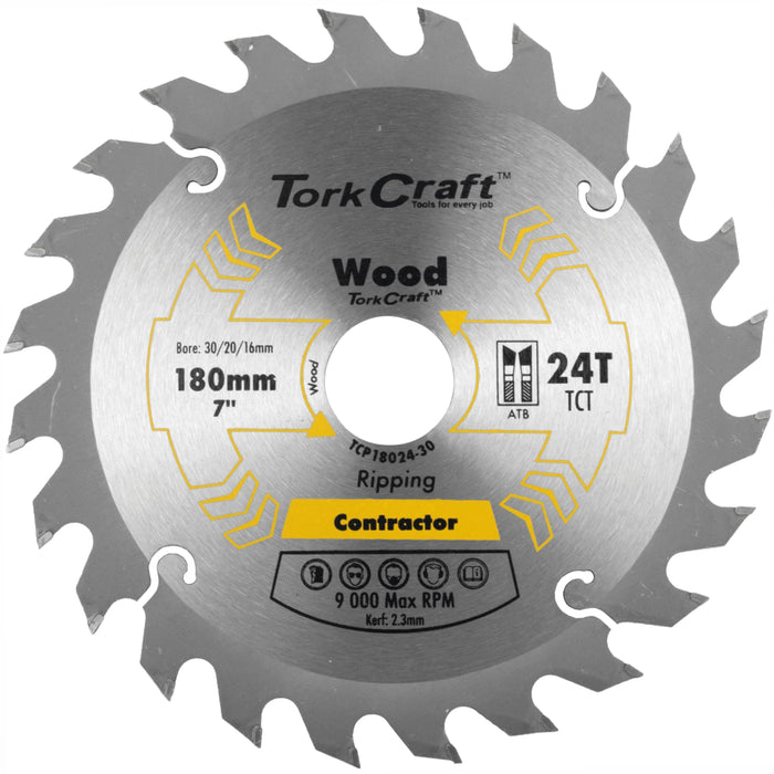 BLADE CONTRACTOR 180 X 24T 30/20/16 CIRCULAR SAW TCT
