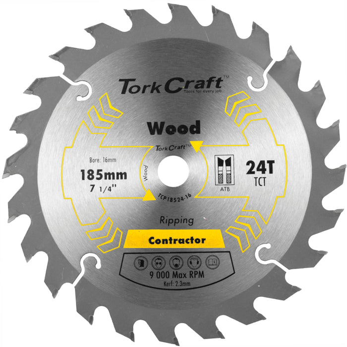 BLADE CONTRACTOR 185 X 24T 16mm CIRCULAR SAW TCT