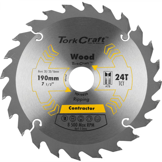 BLADE CONTRACTOR 190 X 24T 30/20/16 CIRCULAR SAW TCT