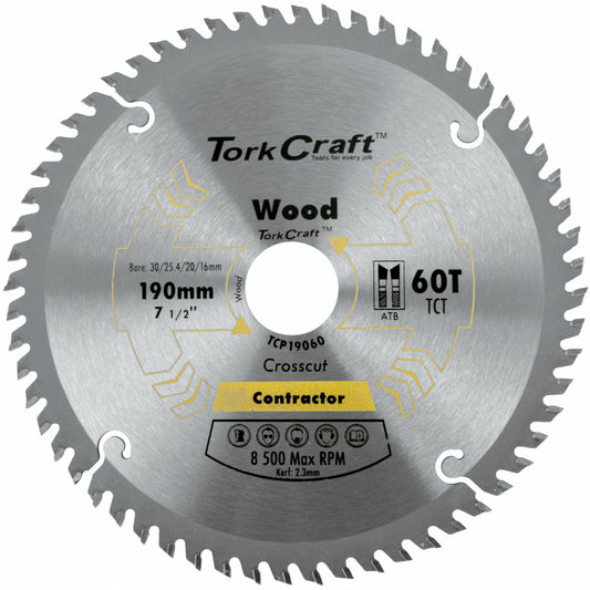 BLADE CONTRACTOR 190 X 60T 30/1/20/16 CIRCULAR SAW TCT