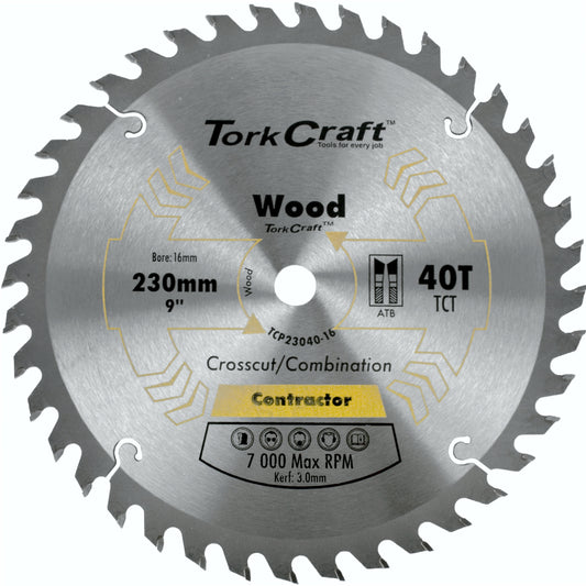 BLADE CONTRACTOR 230 X40T 16MM CIRCULAR SAW TCT