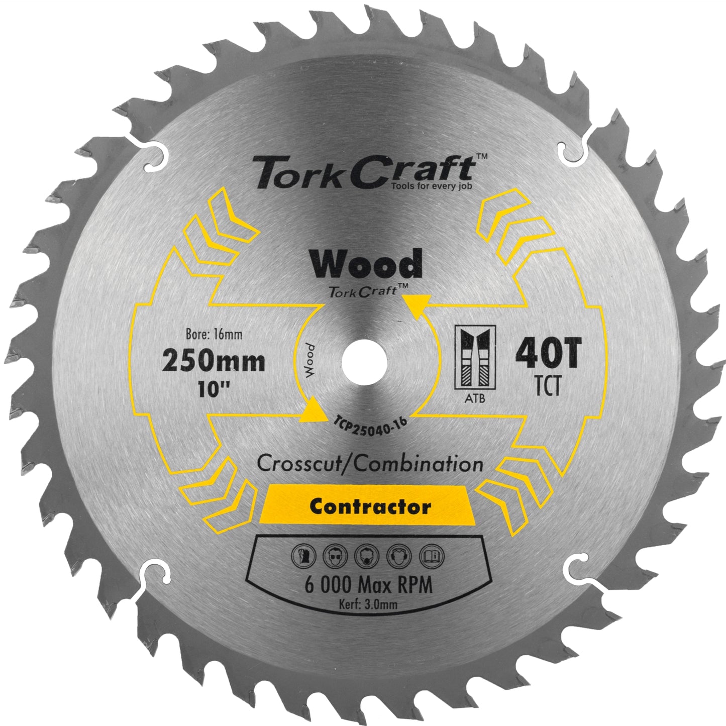 BLADE CONTRACTOR 250 X 40T 16MM CIRCULAR SAW TCT