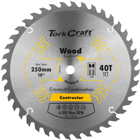BLADE CONTRACTOR 250 X 40T 16MM CIRCULAR SAW TCT