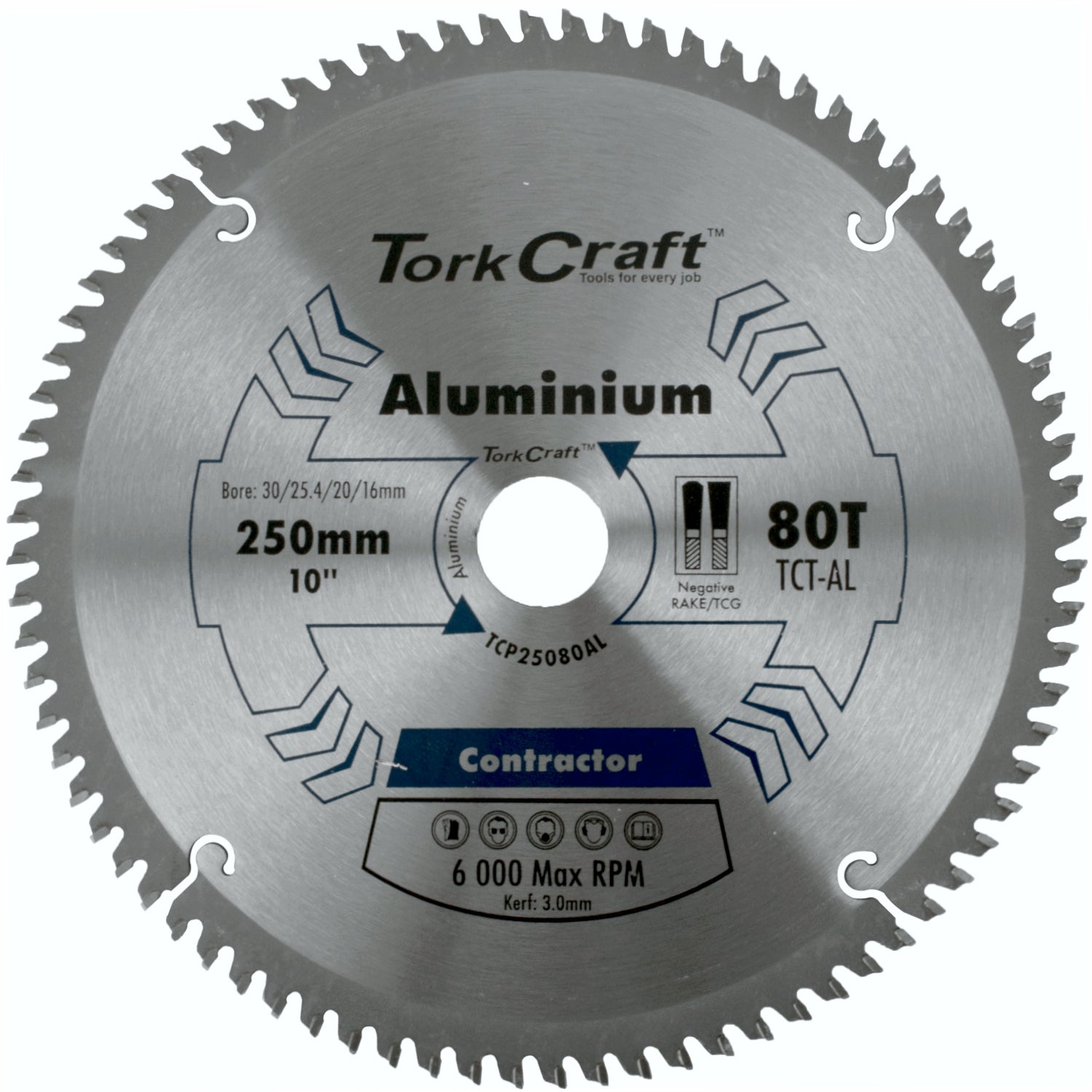 BLADE CONTRACTOR ALUM 250 X 80T TCG NEG 30MM CIRCULAR SAW TCT
